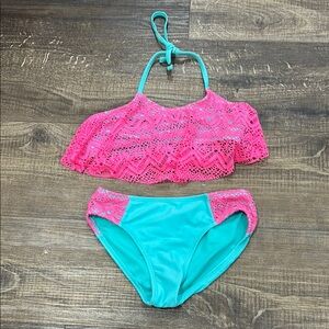 Vibrant Pink and Blue handkerchief crochet  Bikini Swim Set